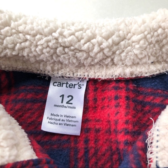 Baby boy pullover fleece Carters blue red plaid Henley - Picture 7 of 7